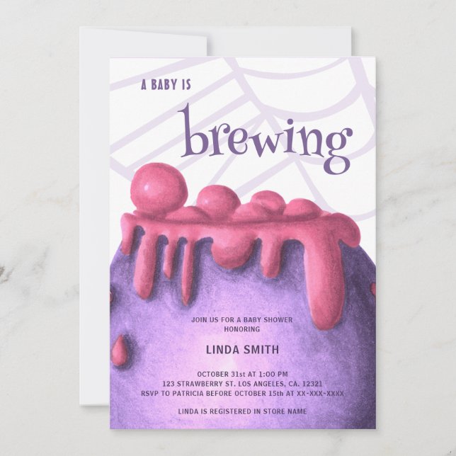 A Baby is Brewing Witch Halloween Baby Shower Invitation (Front)
