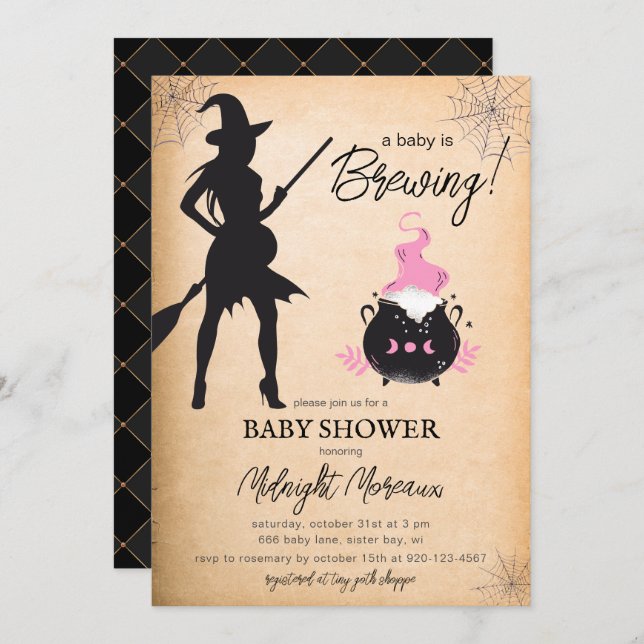 A Baby Is Brewing Witch Halloween Baby Shower Invitation (Front/Back)