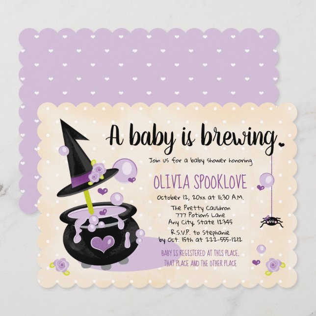A Baby is Brewing Witch Halloween Baby Shower Invitation (Front/Back)