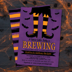 A Baby Is Brewing Witch Halloween Baby Shower Invitation