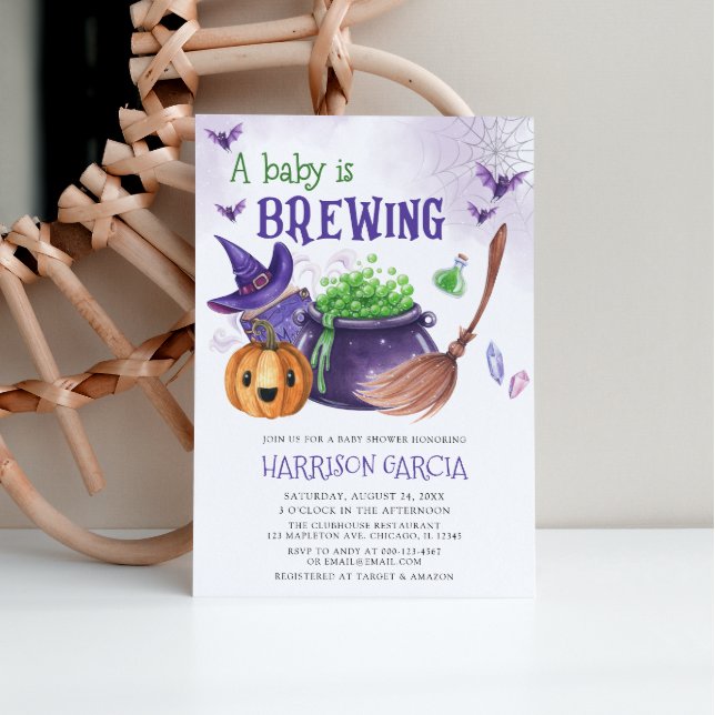 A Baby Is Brewing Witch Halloween Baby Shower Invitation