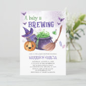 A Baby Is Brewing Witch Halloween Baby Shower Invitation (Standing Front)