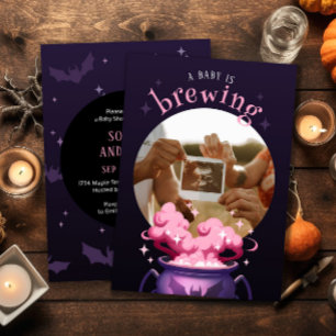 A Baby is Brewing Witch Pot Photo Baby Shower Invitation