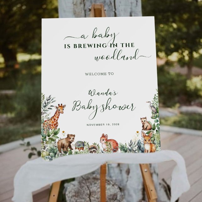 A Baby Is Brewing Woodland Baby Shower Welcome  Foam Board (Creator Uploaded)