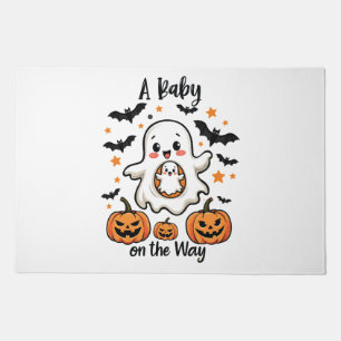 A Baby on the Way Pastel Ghost Pregnancy Halloween Doormat