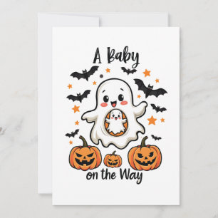 A Baby on the Way Pastel Ghost Pregnancy Halloween Holiday Card