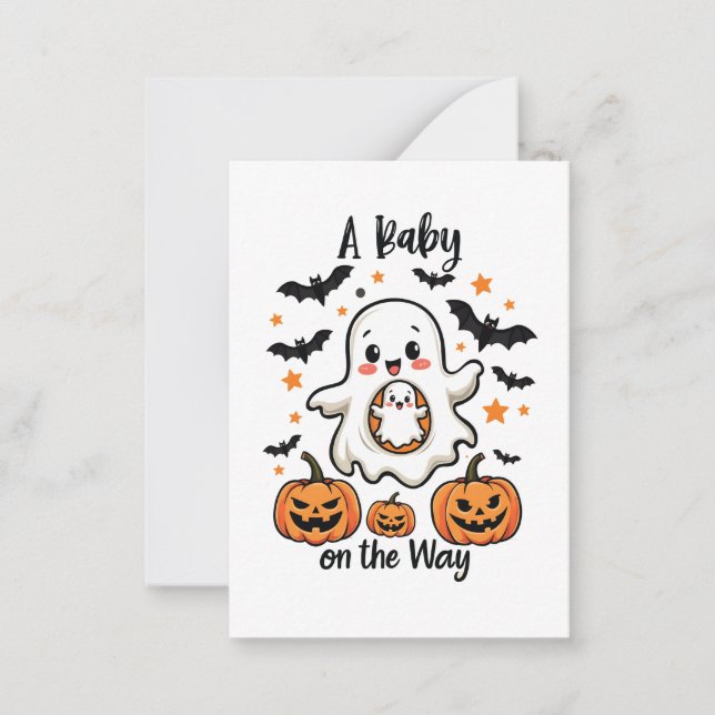 A Baby on the Way Pastel Ghost Pregnancy Halloween Note Card (Front)
