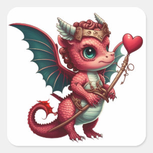 A Baby Red Dragon Valentine Square Sticker