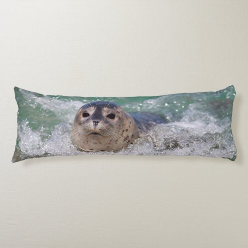 A baby seal surfing body pillow