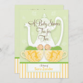 A Baby Shower Tea Party  |  Gender Neutral Twins Invitation (Front/Back)