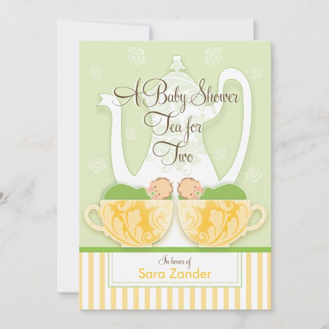 A Baby Shower Tea Party  |  Gender Neutral Twins Invitation (Front)