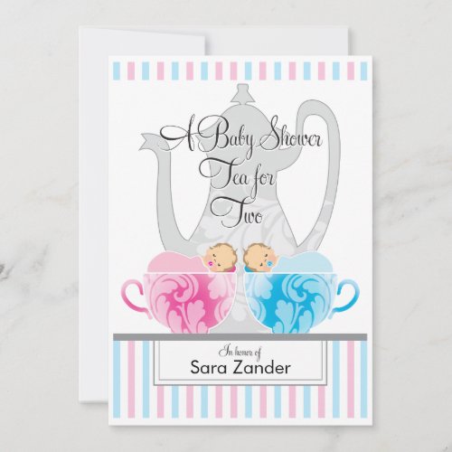 A Baby Shower Tea Party    Twins Invitation