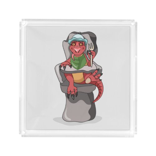 A Baby Tyrannosaurus Rex Sitting In A High Chair Acrylic Tray