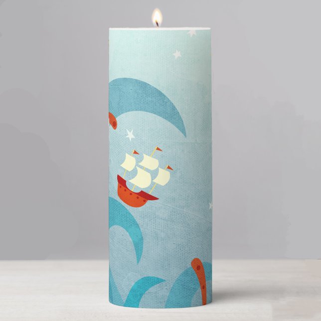 A Bad Day for Sailors Pillar Candle (Sailing boat and sea monster fun ocean adventure pillar candle)