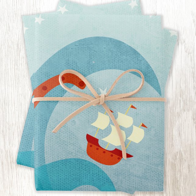A Bad Day For Sailors Wrapping Paper Sheets (Sailing boat sea monster fun gift wrapping paper )