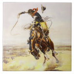 “A Bad Hoss” by Charles M Russell Ceramic Tile<br><div class="desc">Charles (CM) Russell, the “cowboy artist”, created more than 2, 000 paintings of cowboys, Indians, and landscapes set in the Western United States. He lived and worked among the cowboys and the Blood Indian tribe in his younger years. This image is called “A Bad Hoss” and depicts a bucking bronco....</div>