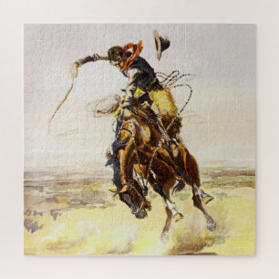 “A Bad Hoss” by Charles M Russell Jigsaw Puzzle