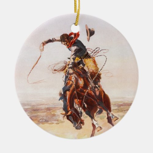 A Bad Hoss by Charles Marion Russell in 1904 Ceramic Ornament