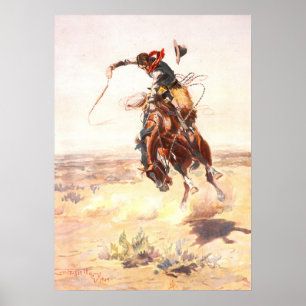 A Bad Hoss by Charles Russell, Vintage Western Art Poster