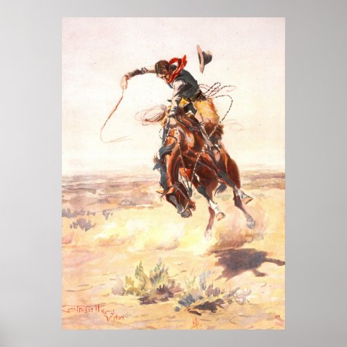 A Bad Hoss by Charles Russell Vintage Western Art Poster