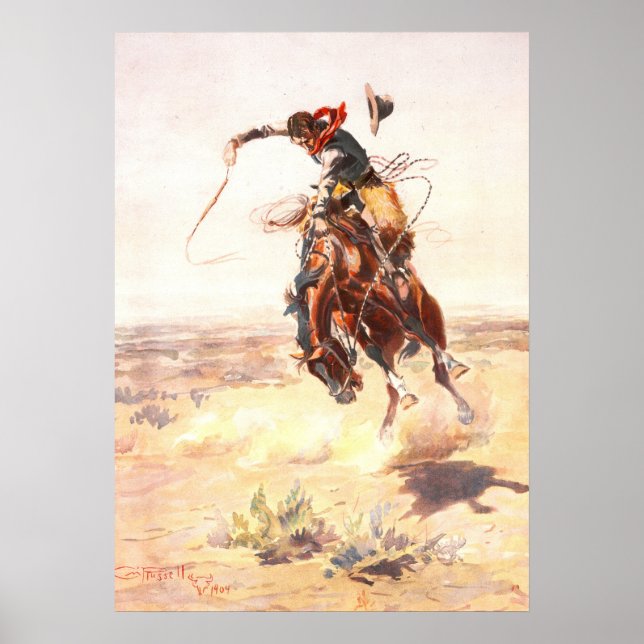 A Bad Hoss by Charles Russell, Vintage Western Art Poster (Front)