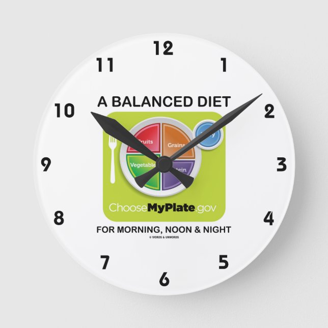 A Balanced Diet For Morning, Noon & Night MyPlate Round Clock (Front)