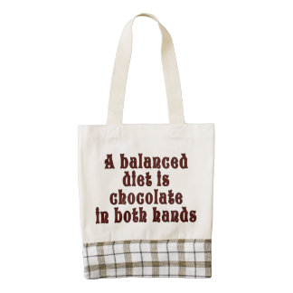 A balanced diet is chocolate in both hands zazzle HEART tote bag