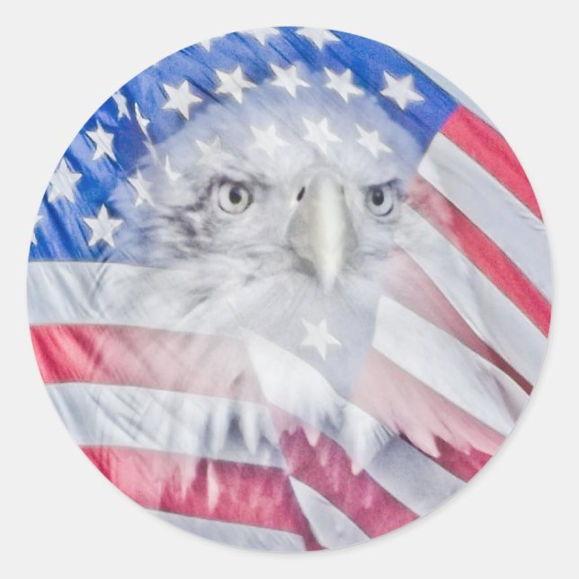 A Bald Eagle and the American Flag Classic Round Sticker (Front)