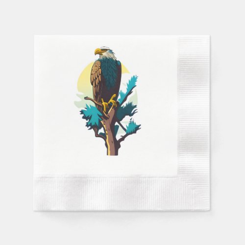  A bald eagle perched atop a tree Napkin