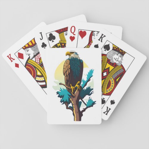  A bald eagle perched atop a tree playing card