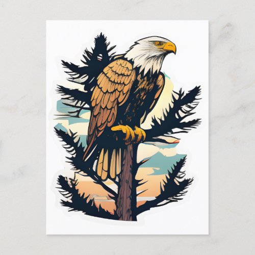 A bald eagle perched atop a tree  poastcards postcard