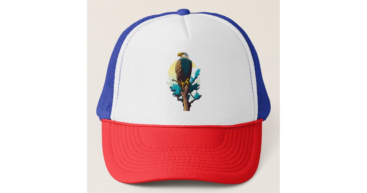 A bald eagle perched atop a tree Trucker Hat