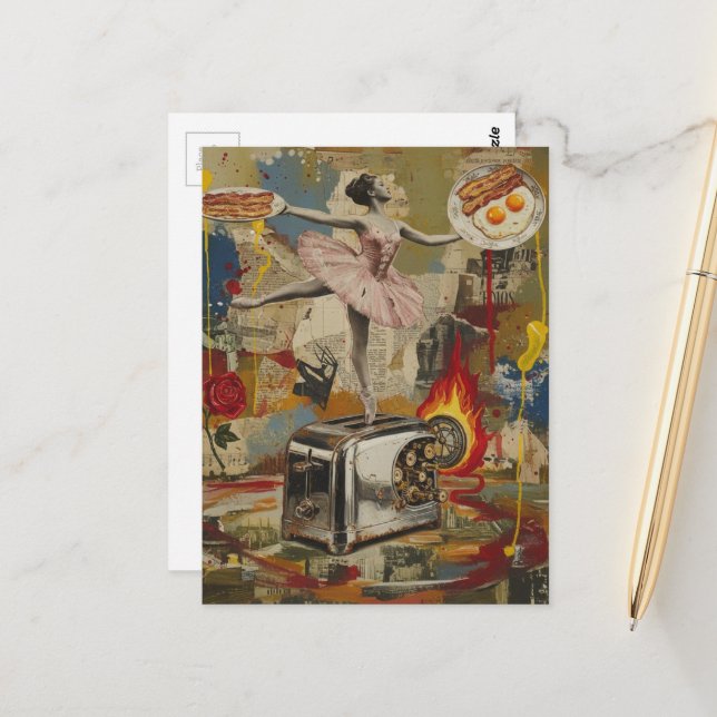 A Ballerina on toaster surreal mixed media Postcard (Front/Back In Situ)