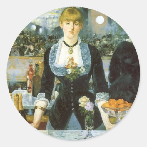 A Bar at the Folies Bergere by Edouard Manet Classic Round Sticker