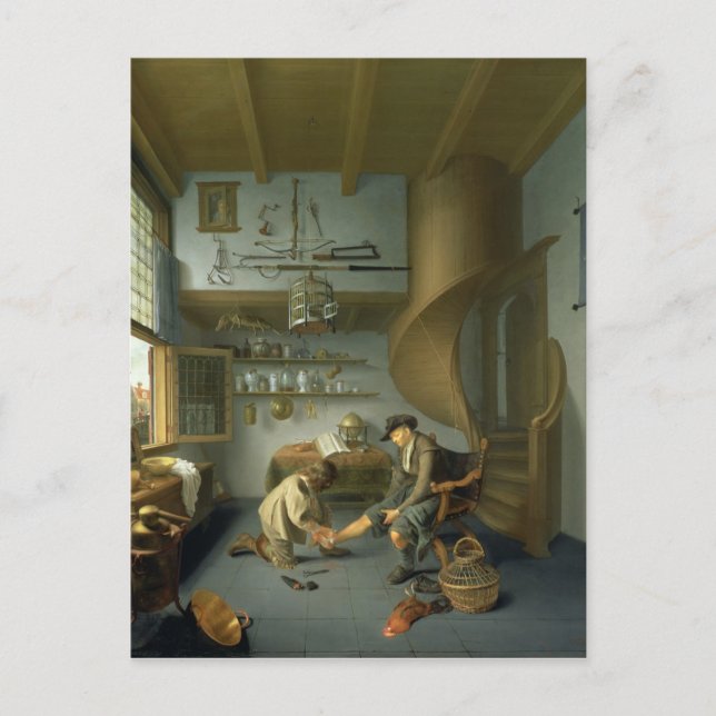 A Barber surgeon tending a peasant's foot Postcard (Front)