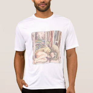 a bare-footed woman lying in front of an open clos T-Shirt