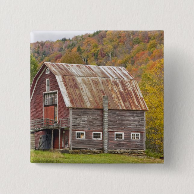 A barn in Vermont's Green Mountains. Hancock, Pinback Button (Front)
