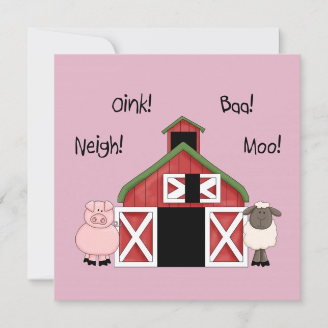 A Barnyard Birthday - Farm-themed Girl Invitation (Front)