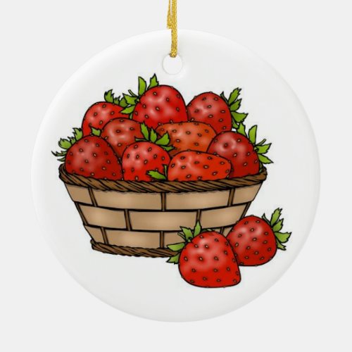 A baseket of strawberry  ceramic ornament