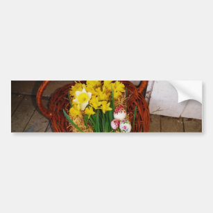 A Basket of Yellow Daffodils and floral Easter Egg Bumper Sticker