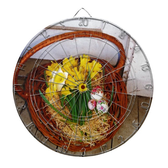 A Basket of Yellow Daffodils and floral Easter Egg Dartboard (Front)