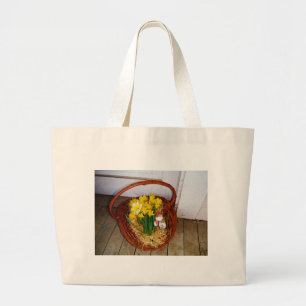 A Basket of Yellow Daffodils and floral Easter Egg Large Tote Bag