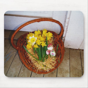 A Basket of Yellow Daffodils and floral Easter Egg Mouse Pad