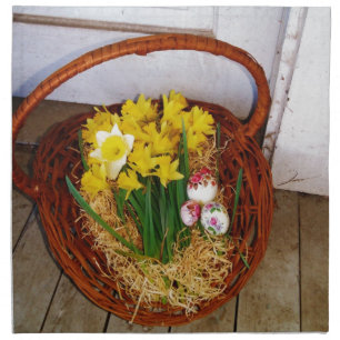 A Basket of Yellow Daffodils and floral Easter Egg Napkin