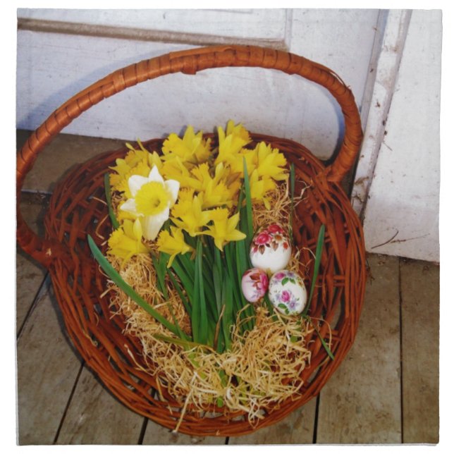 A Basket of Yellow Daffodils and floral Easter Egg Napkin (Front)