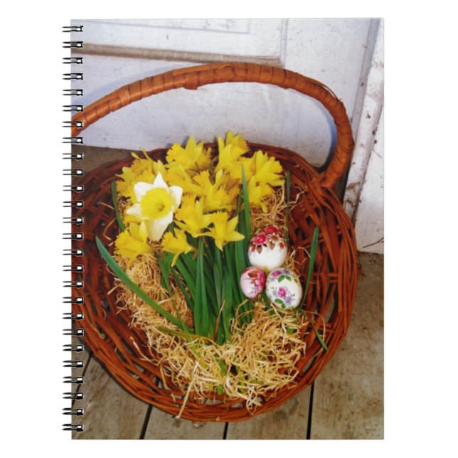 A Basket of Yellow Daffodils and floral Easter Egg Notebook (Front)