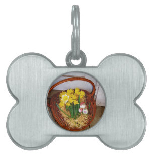 A Basket of Yellow Daffodils and floral Easter Egg Pet Tag