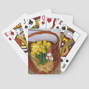 A Basket of Yellow Daffodils and floral Easter Egg Poker Cards