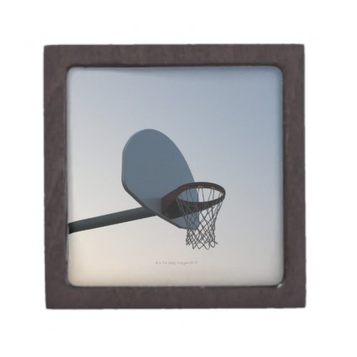 A basketball backboard hoop and net Clear blue Keepsake Box