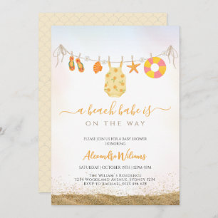 A beach babe is on the way Baby shower Invitation